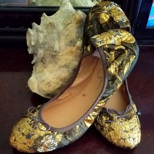 Jessica Simpson Gold Jacquard Ballet Flats 8.5 size